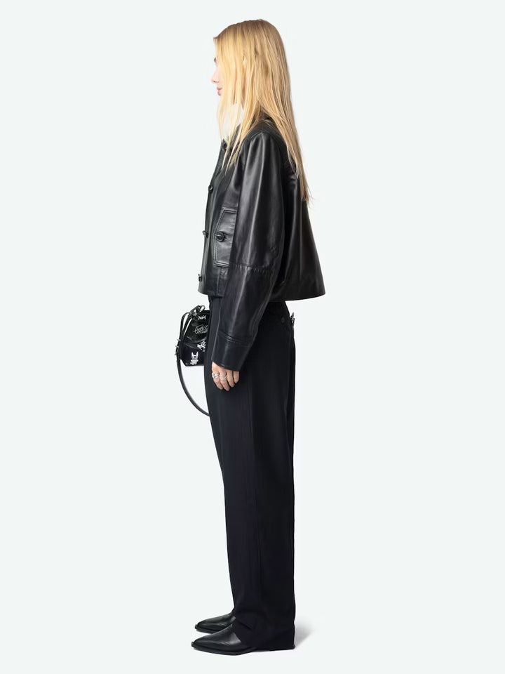 Liston Cropped Leather Jacket in Black