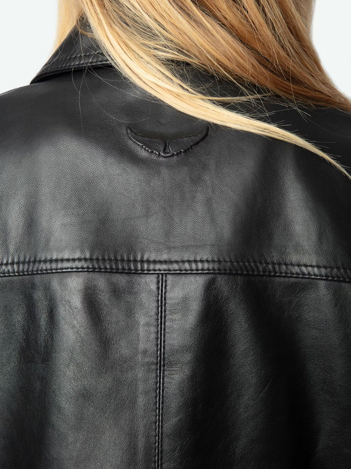 Liston Cropped Leather Jacket in Black