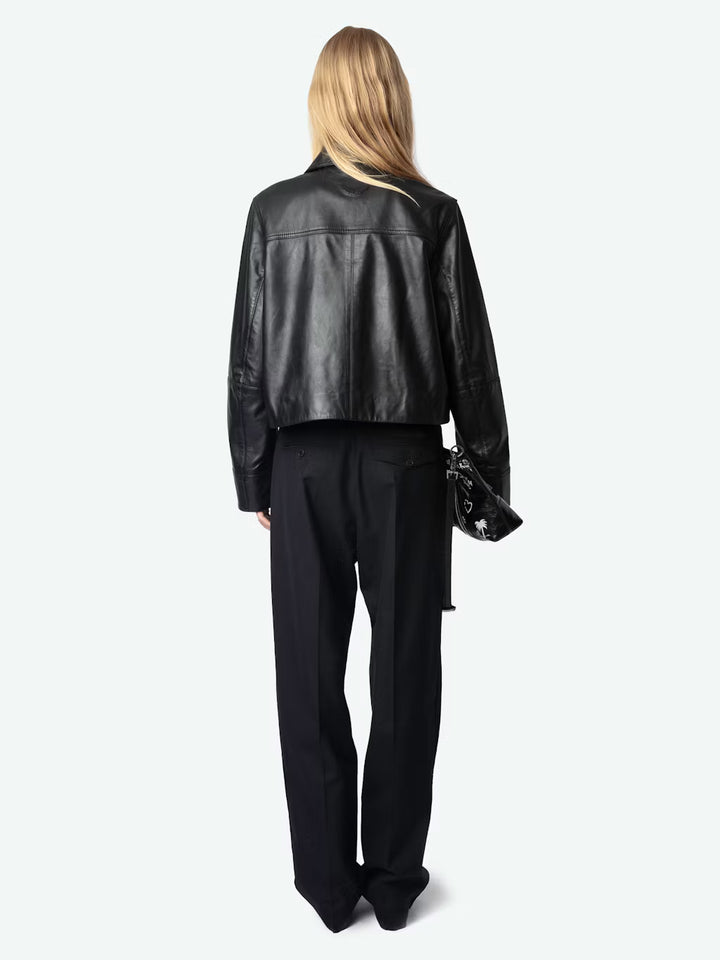 Liston Cropped Leather Jacket in Black