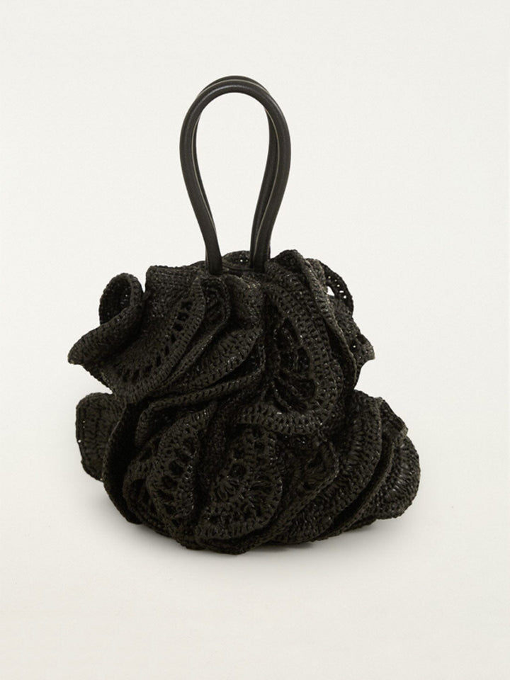 Raffia Flower Bag in Black