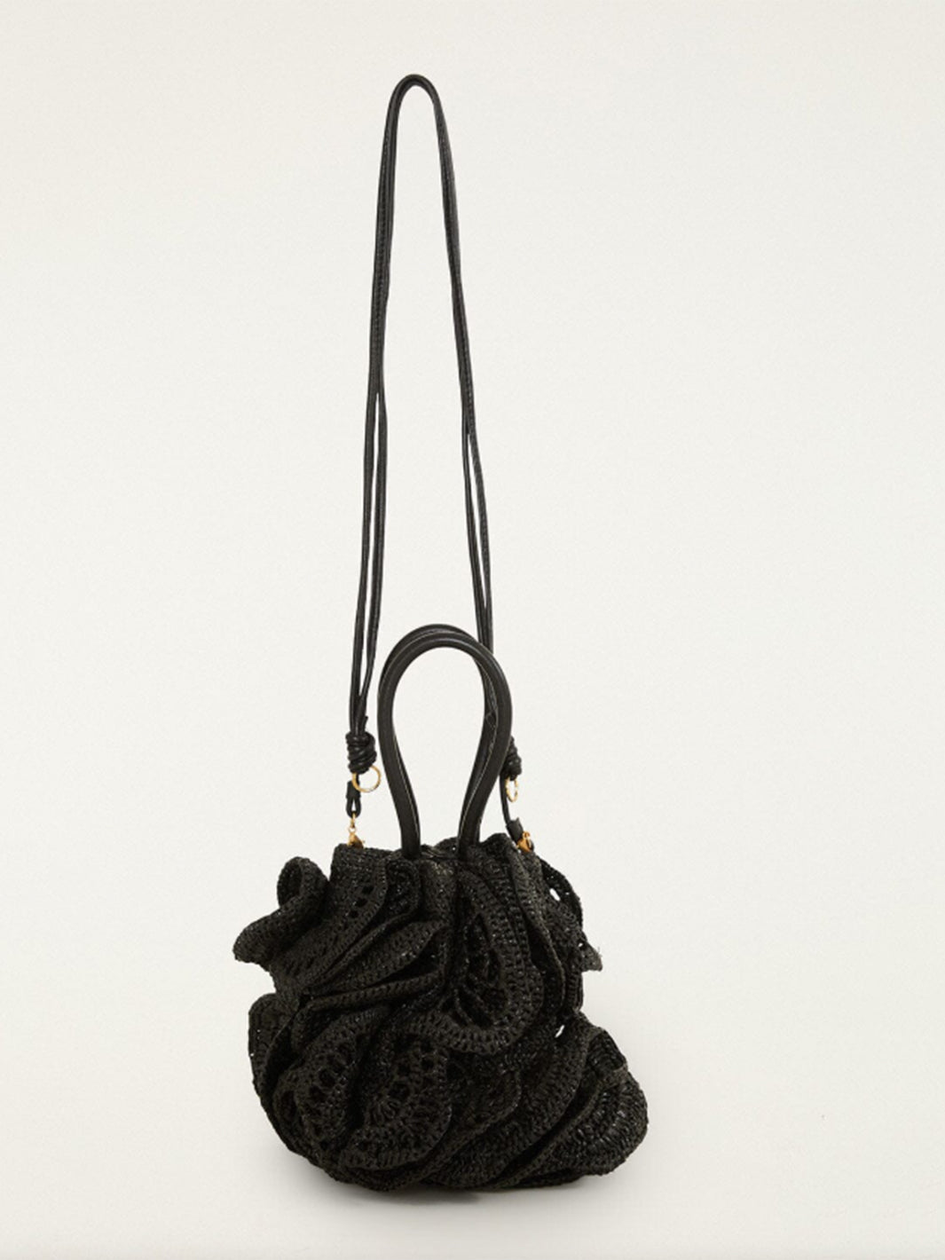 Raffia Flower Bag in Black