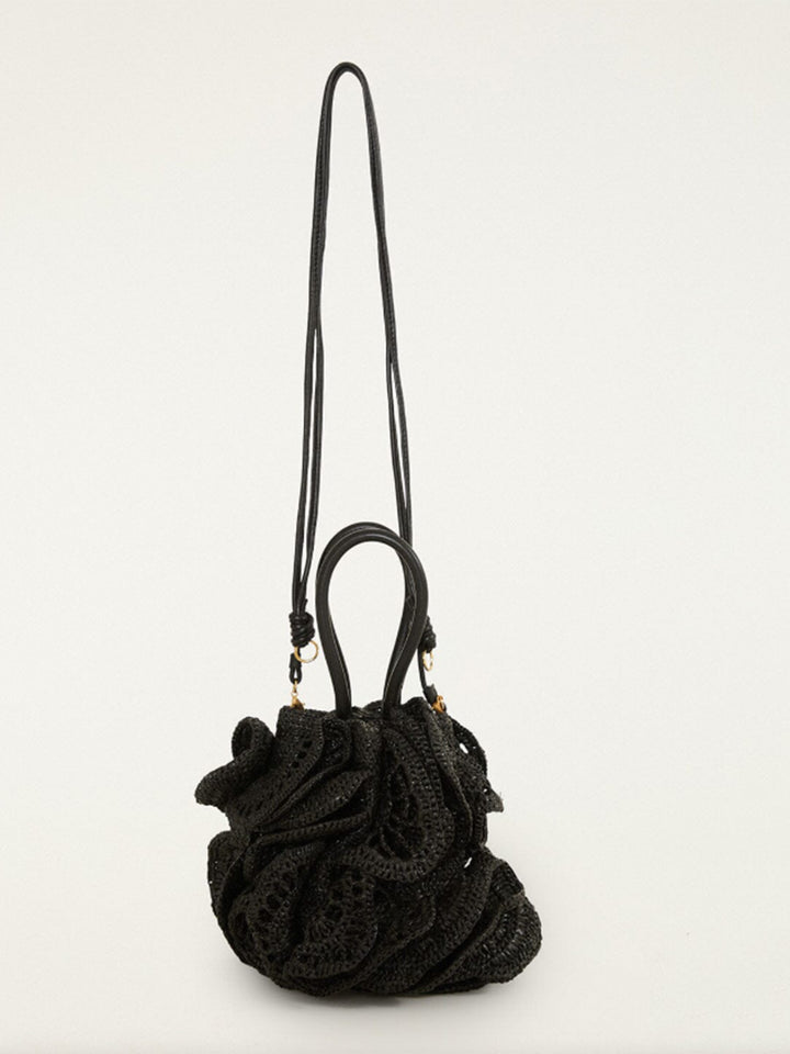 Raffia Flower Bag in Black