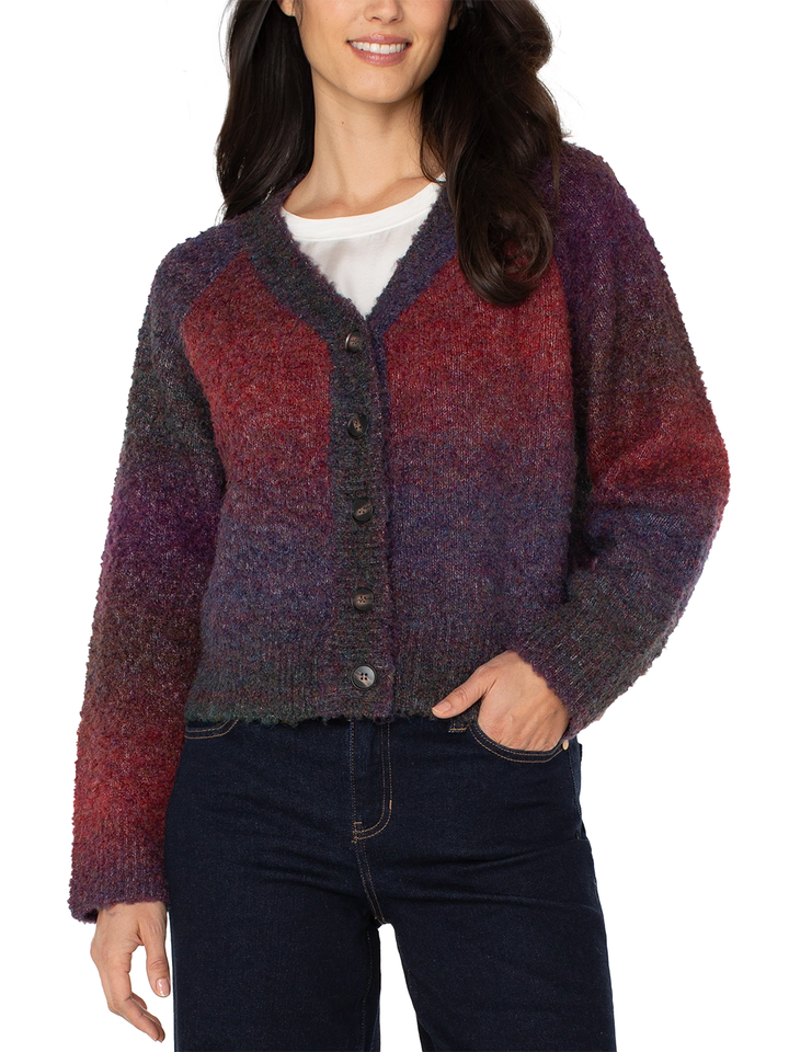 Raglan Cardigan Sweater in Berry Burgundy Ombre