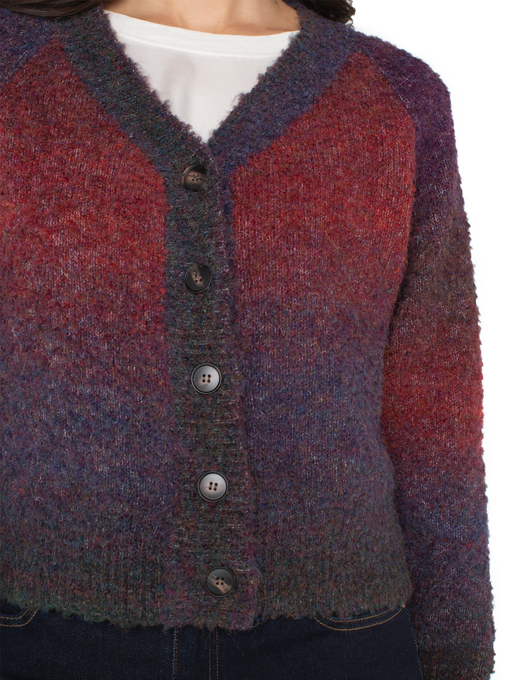 Raglan Cardigan Sweater in Berry Burgundy Ombre