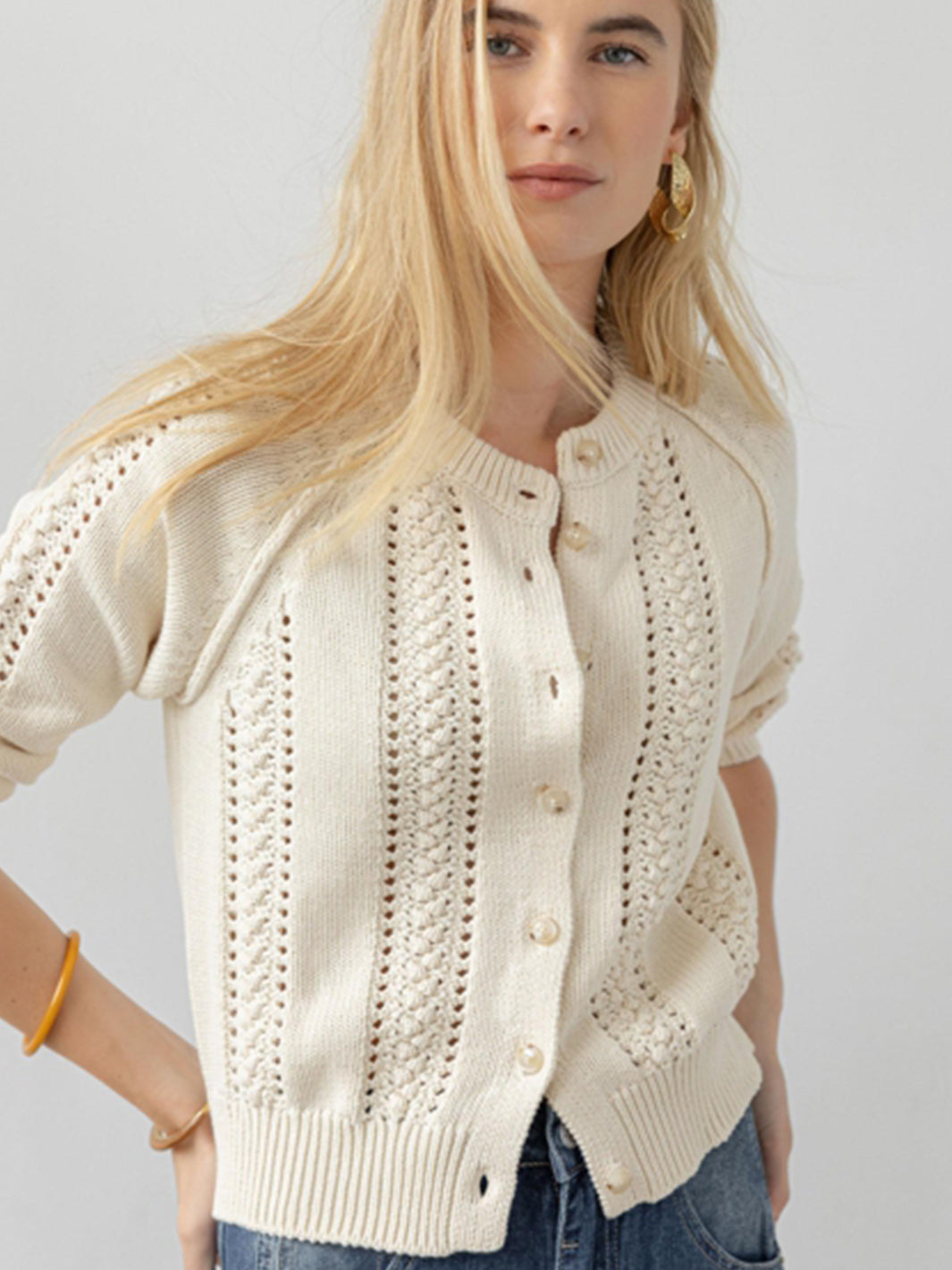 3/4 Sleeve Raglan Cardigan in Sand