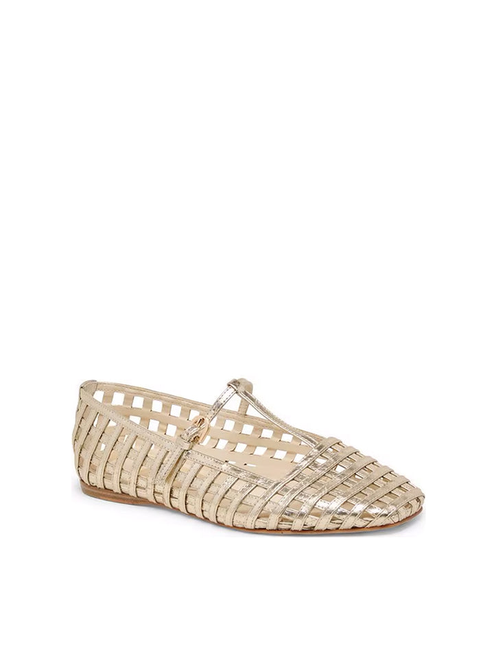 Rains Metallic T-Strap Ballet Flats in Gold Crinkle