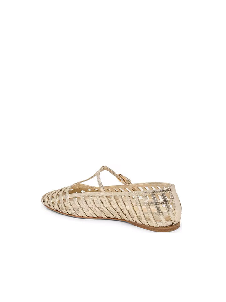 Rains Metallic T-Strap Ballet Flats in Gold Crinkle