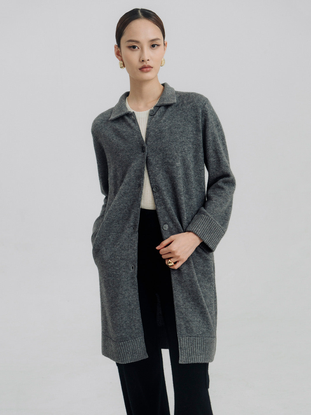 Rembrant Longer Coatigan w/Collar in Medium Grey