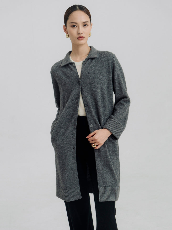 Rembrant Longer Coatigan w/Collar in Medium Grey