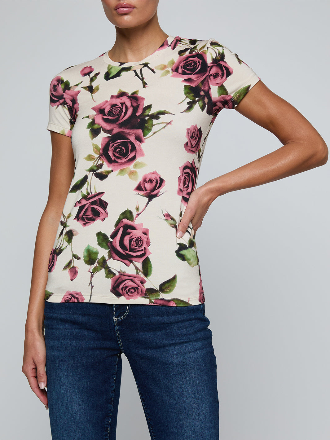 Ressi Fitted Tee in Ecru/Mauve Romantic Rose