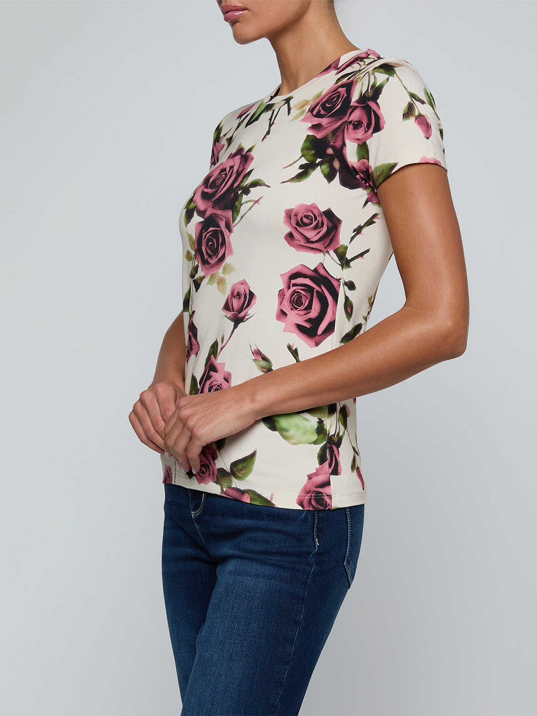 Ressi Fitted Tee in Ecru/Mauve Romantic Rose