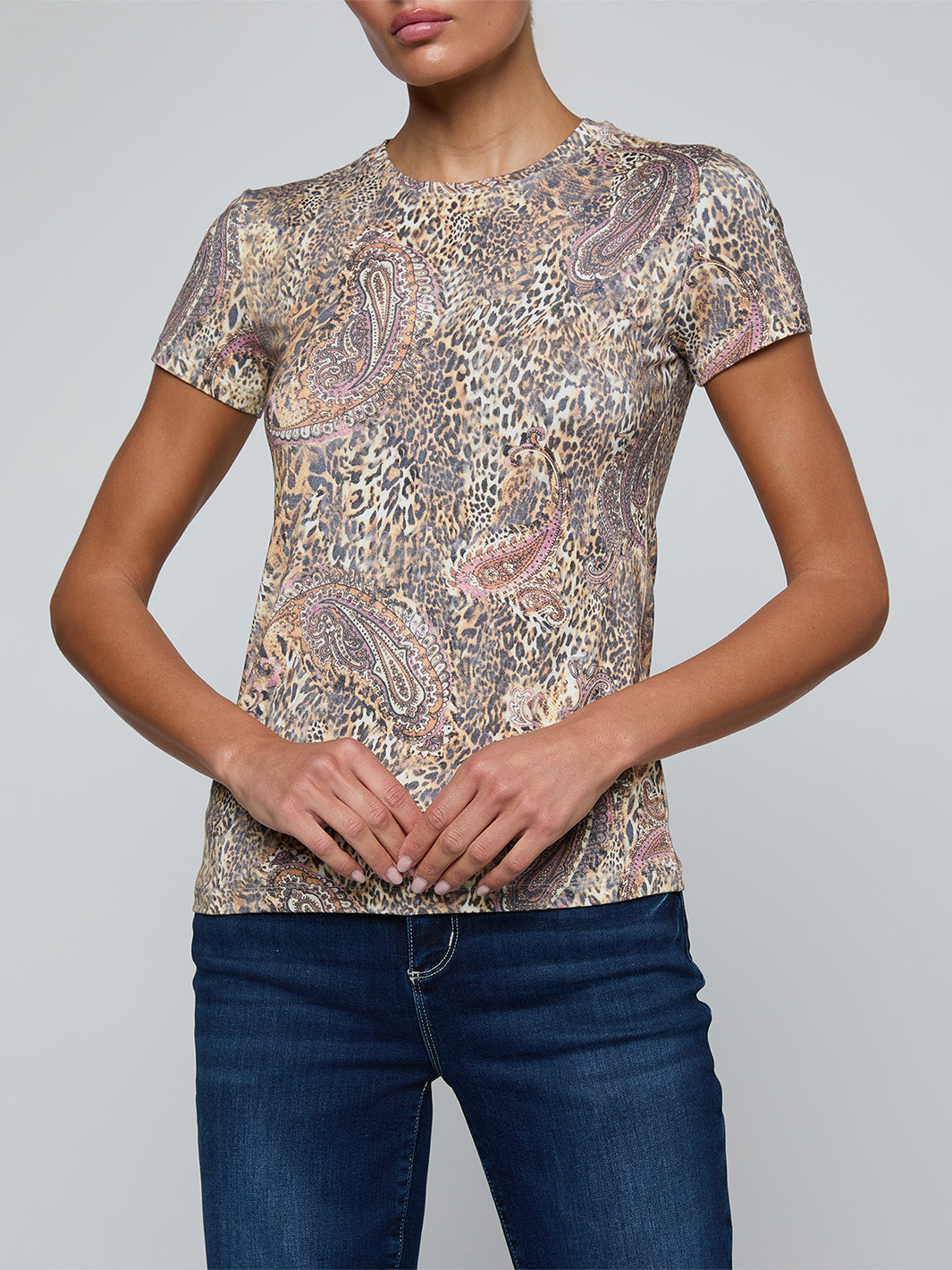 Ressi Fitted Tee in Tan/Mauve Valencia Leopard