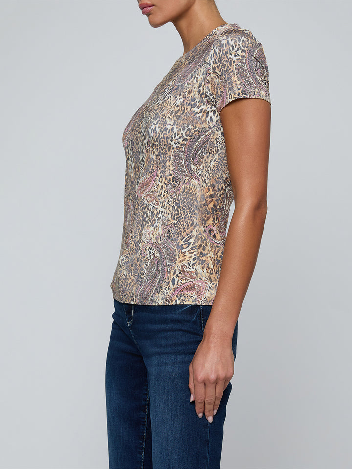Ressi Fitted Tee in Tan/Mauve Valencia Leopard