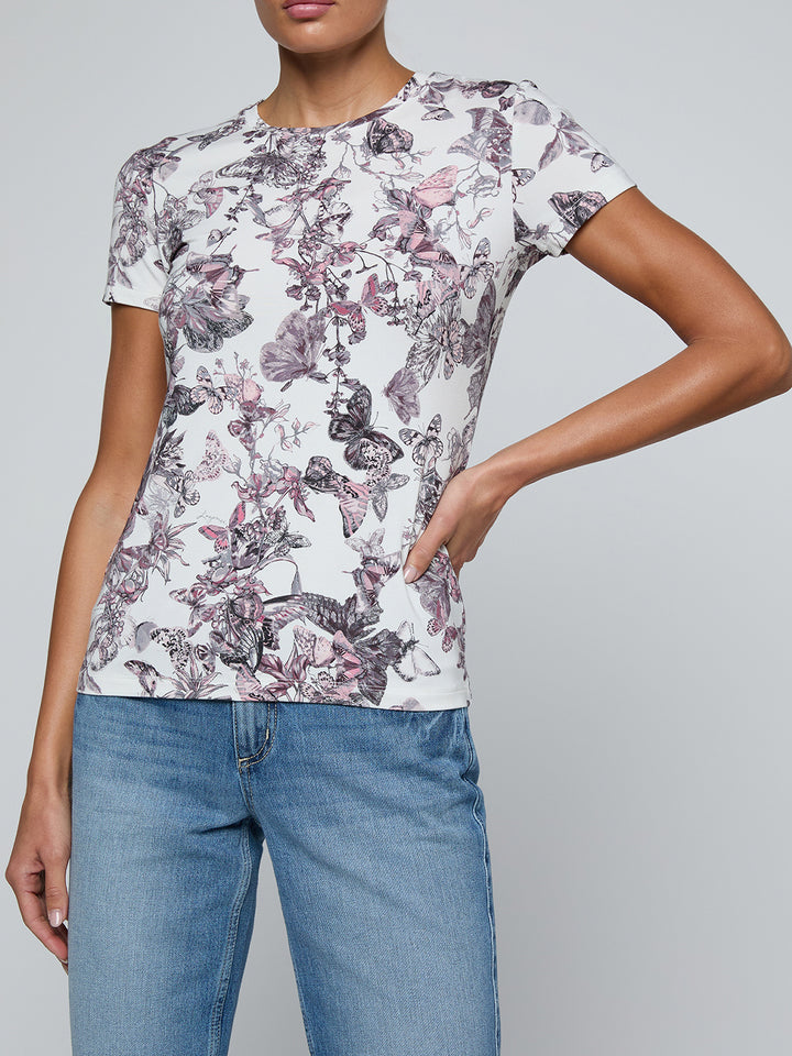Ressi Fitted Tee in Vintage White w/Butterflies