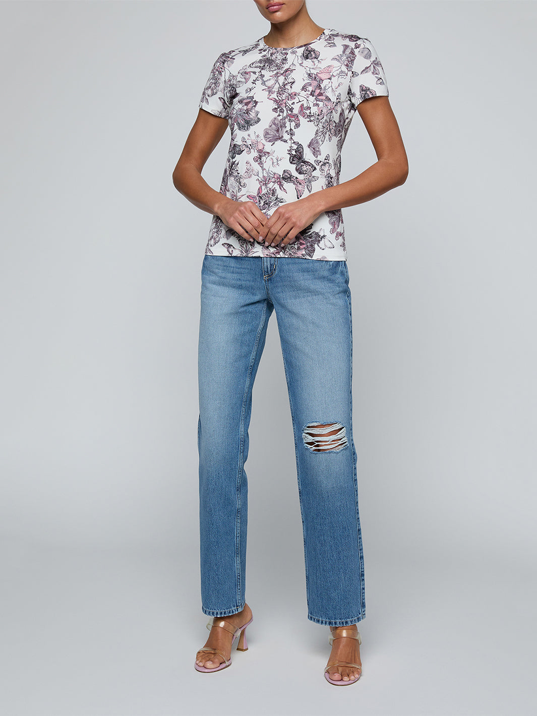 Ressi Fitted Tee in Vintage White w/Butterflies