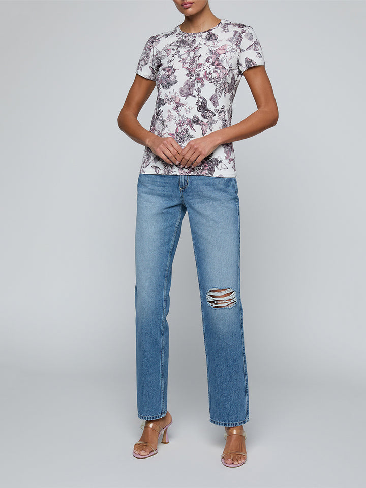 Ressi Fitted Tee in Vintage White w/Butterflies