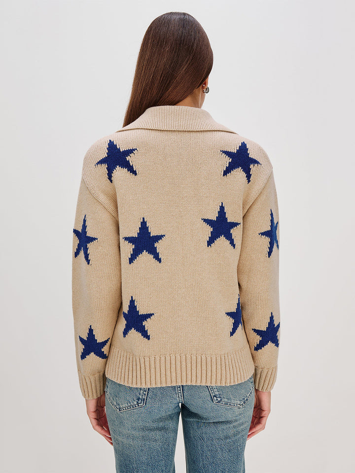Rhea Sweater in Camel Cobalt Stars