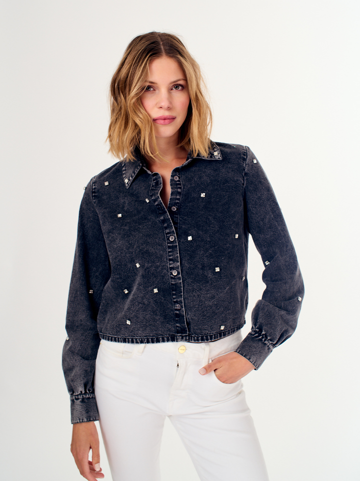 Rhinestone Jean Shirt in Black