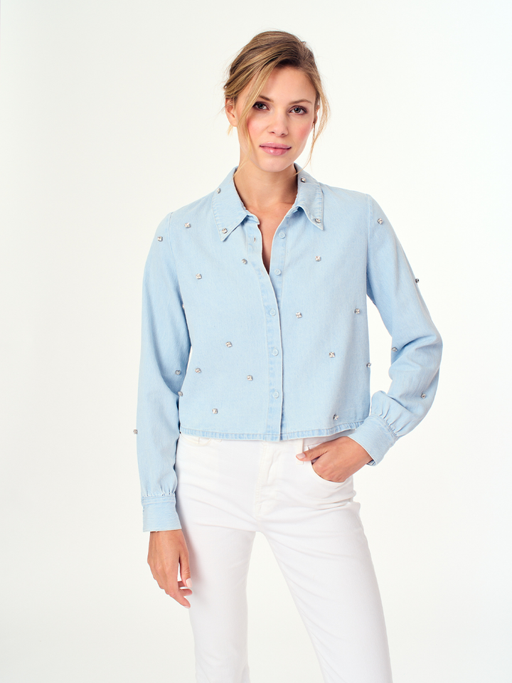 Rhinestone Jean Shirt in Chambray