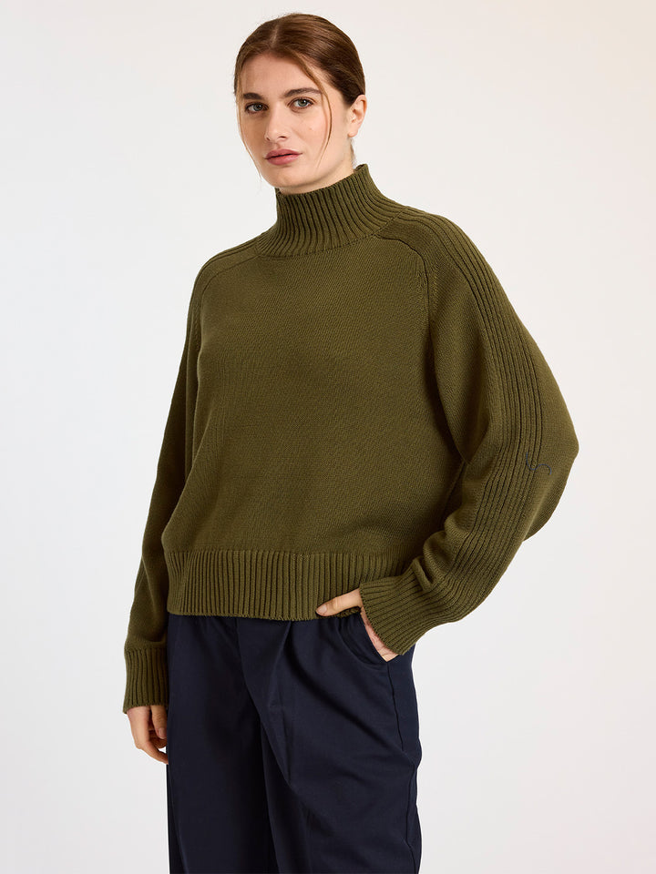 Rib High Neck Sweater in Khaki
