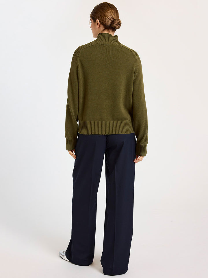 Rib High Neck Sweater in Khaki