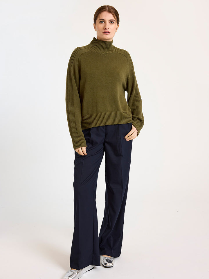 Rib High Neck Sweater in Khaki