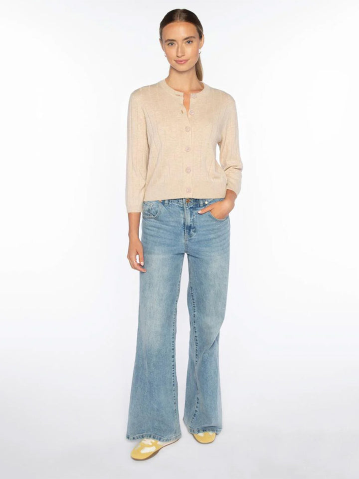 Short Rib Crew Cardigan in Straw