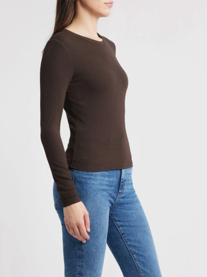 The Rib Crewneck Top in Coffee