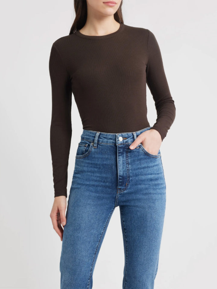 The Rib Crewneck Top in Coffee