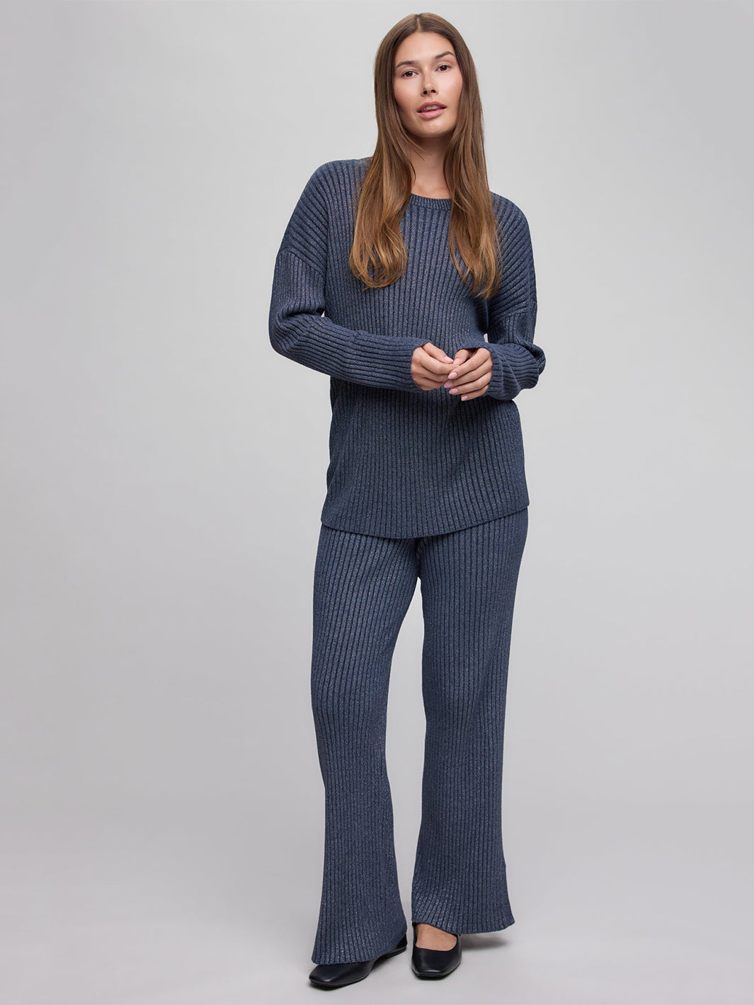 Lurex Rib Crew Neck Tunic in Indigo