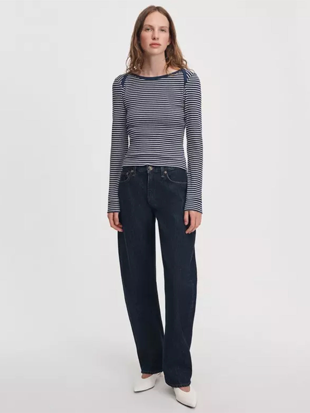 The essential Ribbed Bateau Tee in Navy Multi