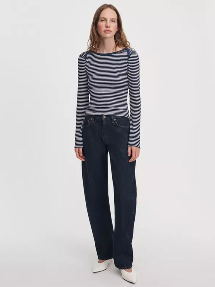 The essential Ribbed Bateau Tee in Navy Multi