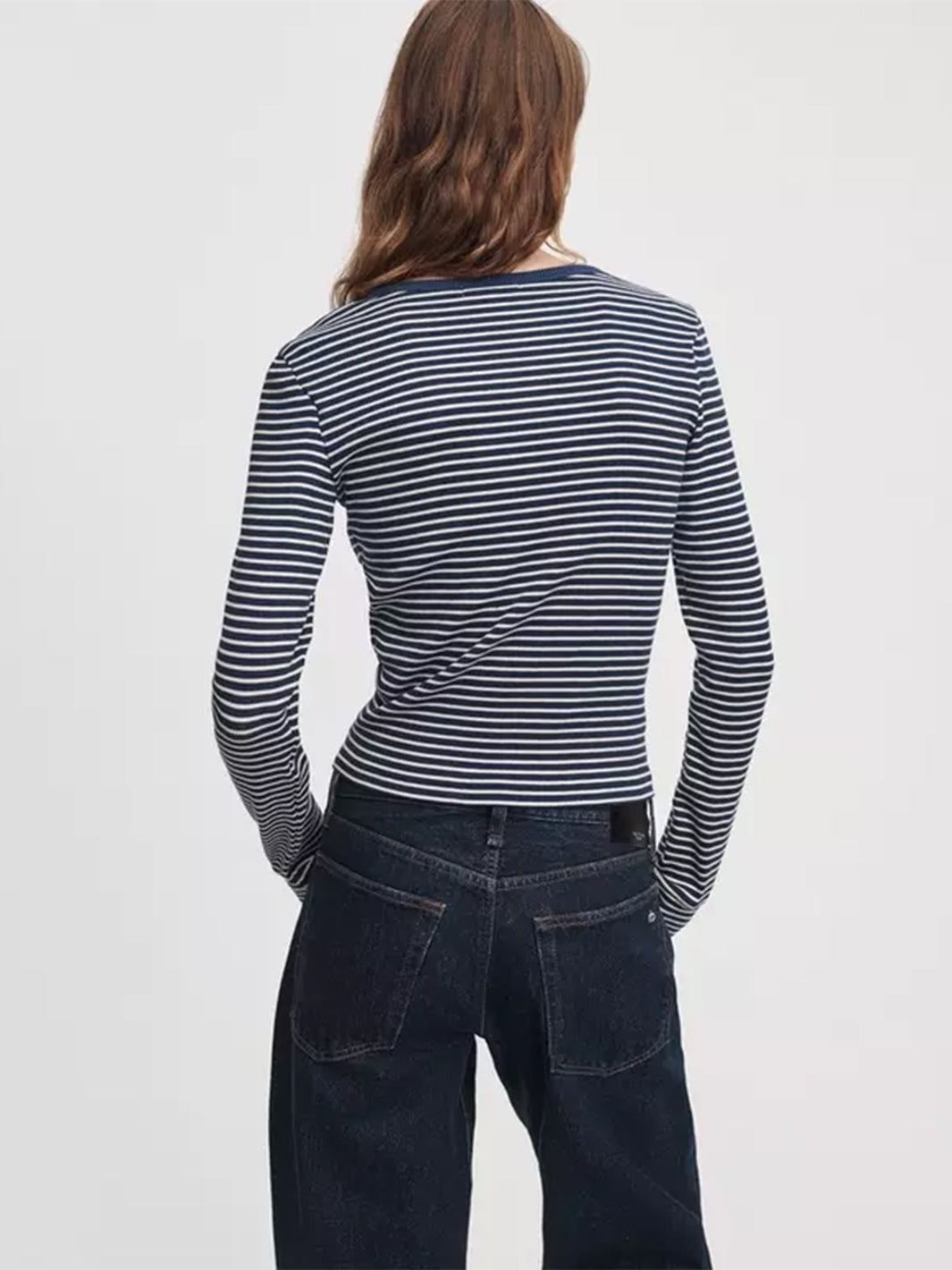 The essential Ribbed Bateau Tee in Navy Multi
