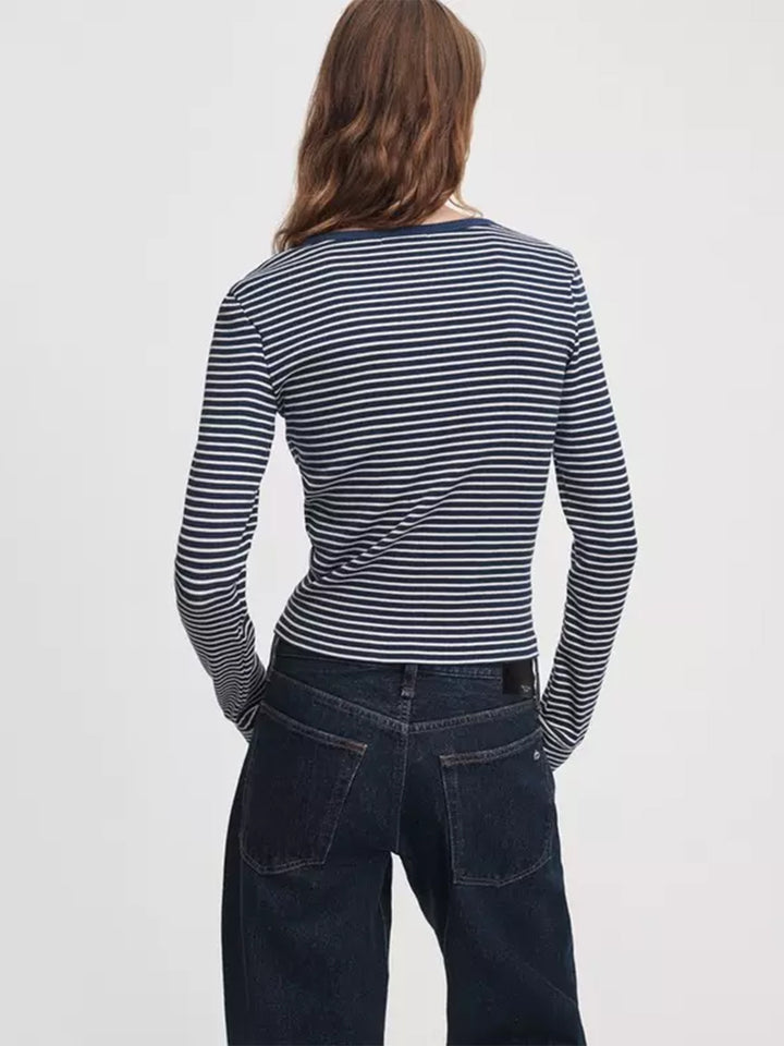 The essential Ribbed Bateau Tee in Navy Multi