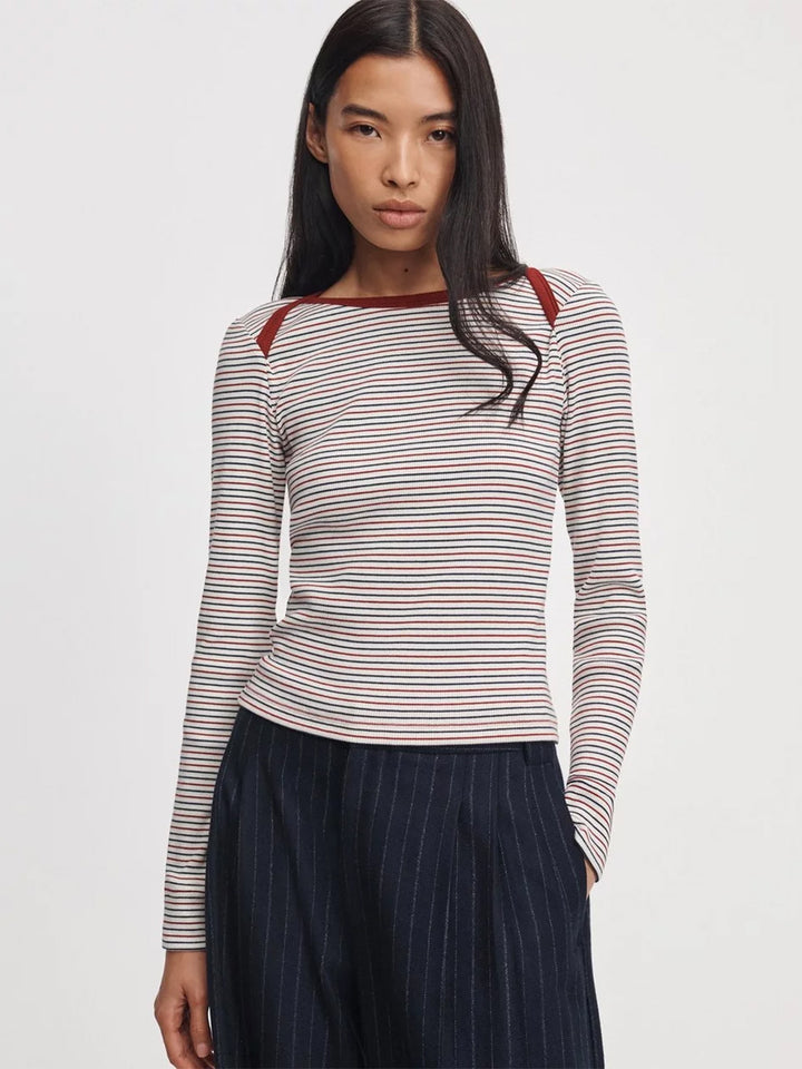 The essential Ribbed Bateau Tee in Ivory Multi