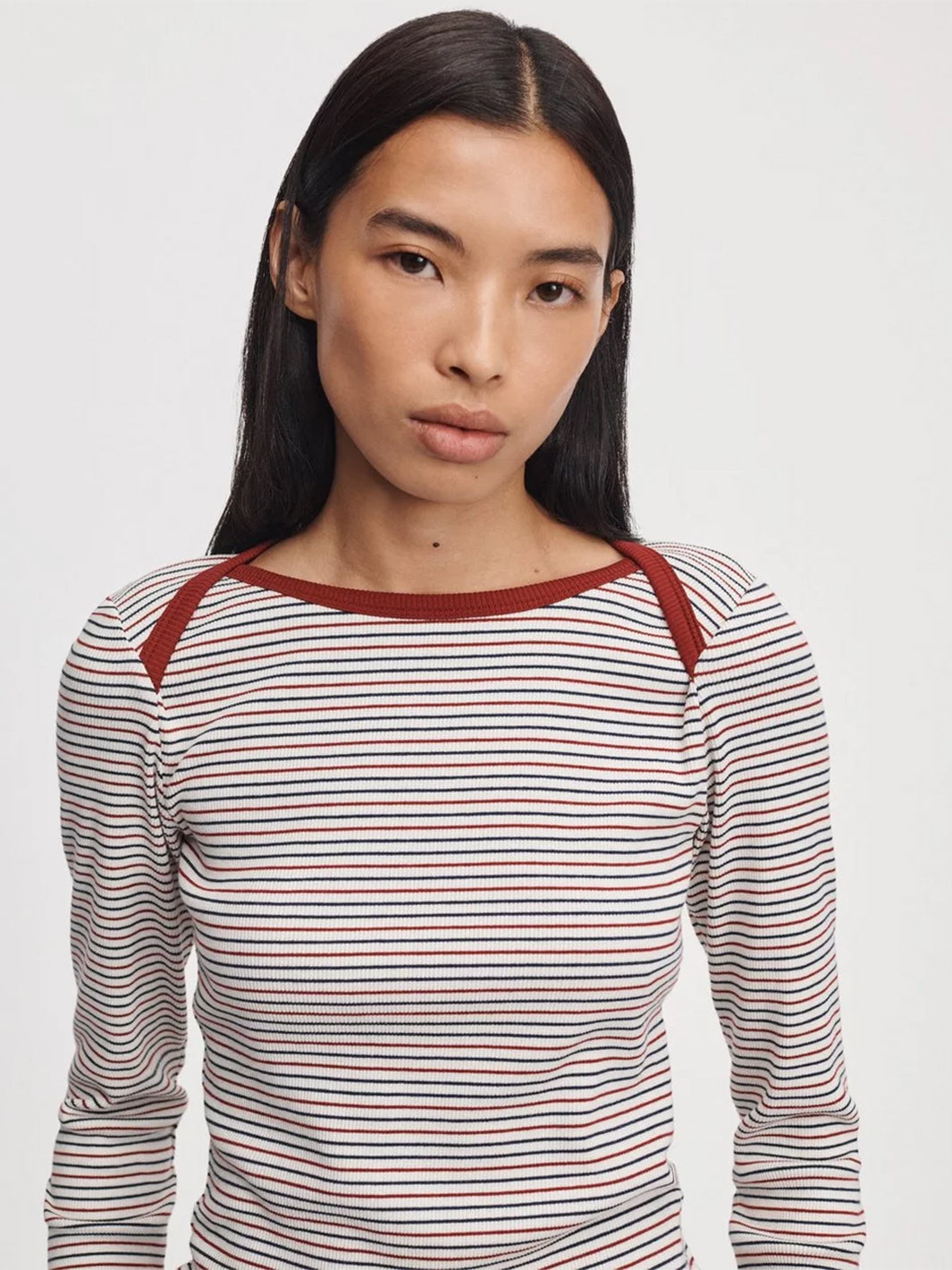 The essential Ribbed Bateau Tee in Ivory Multi