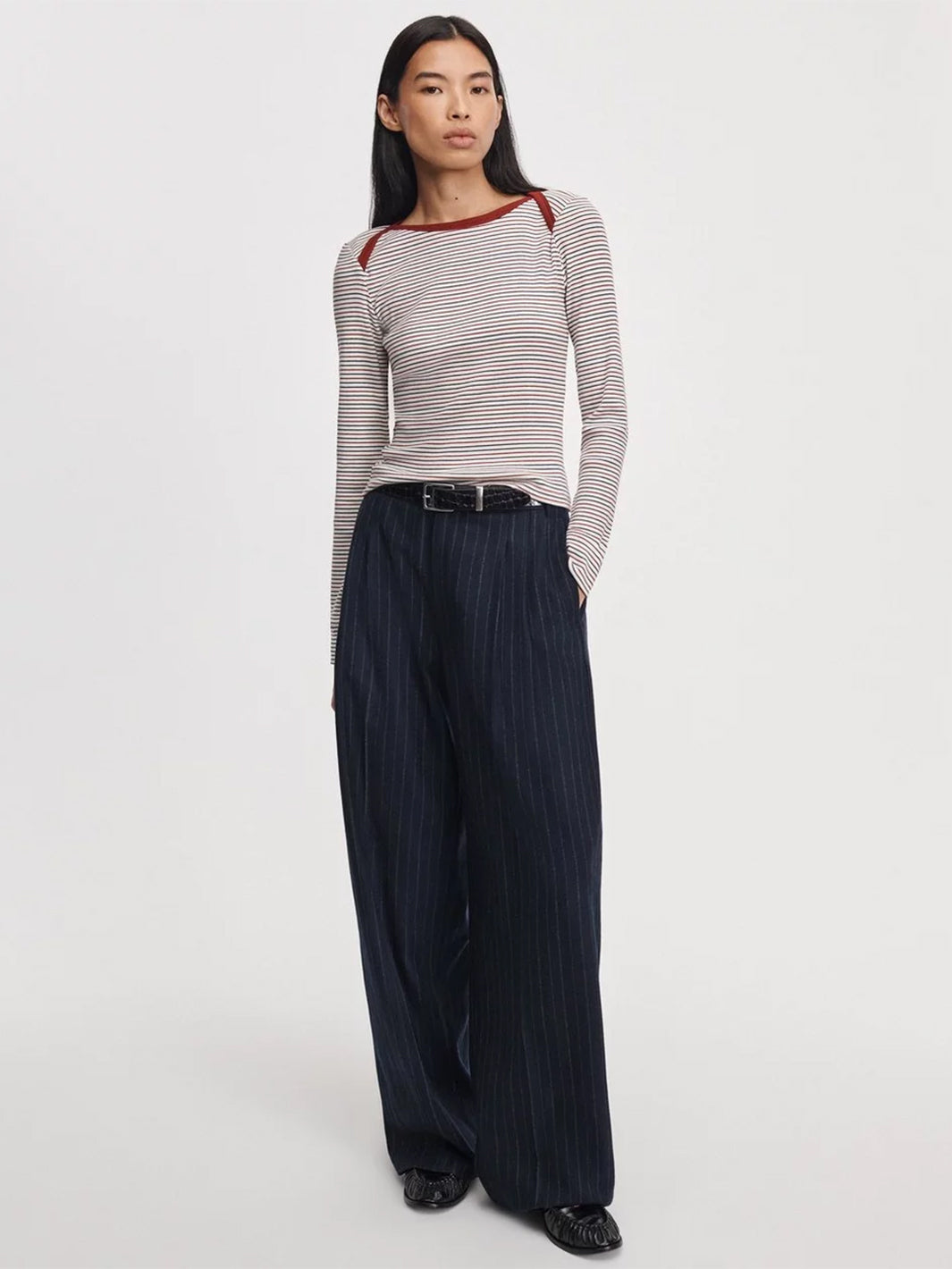 The essential Ribbed Bateau Tee in Ivory Multi