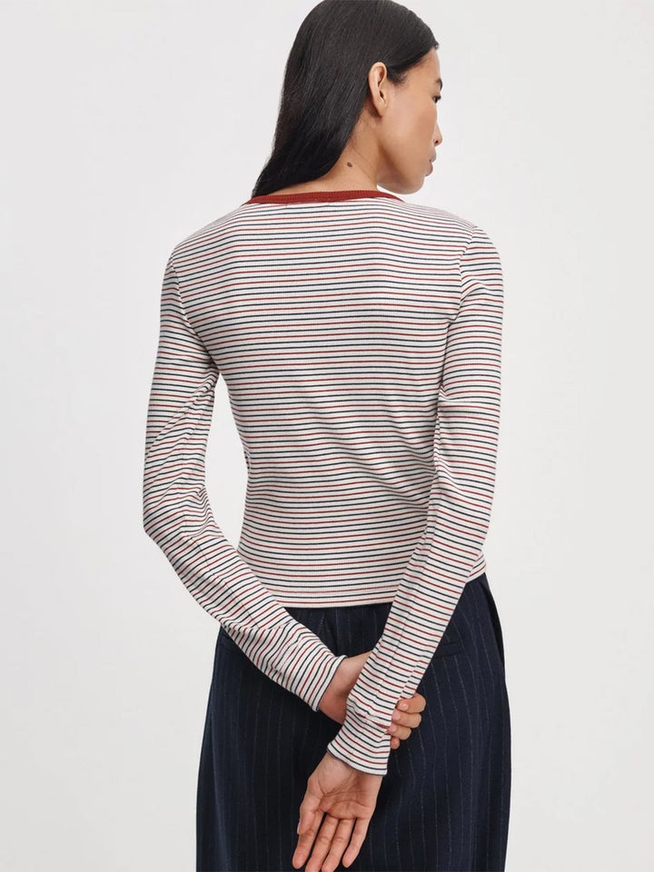 The essential Ribbed Bateau Tee in Ivory Multi