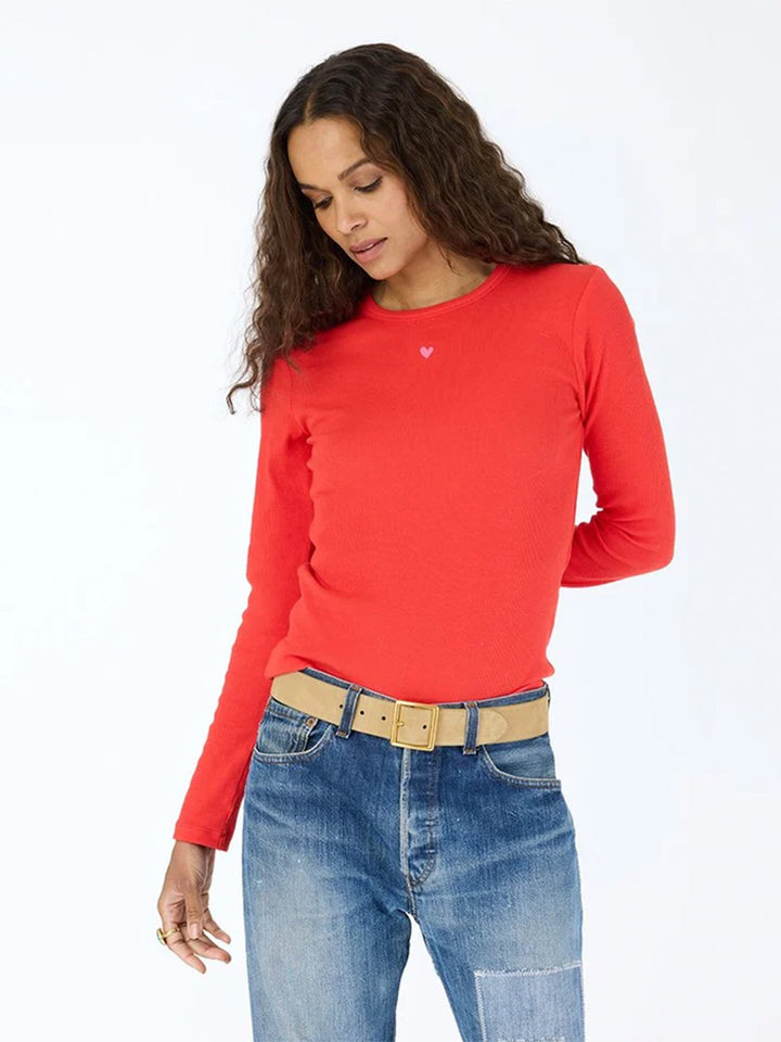 Ribbed Long Sleeve Top in Red
