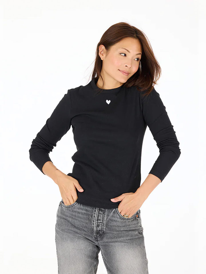 Ribbed Long Sleeve Top in Black