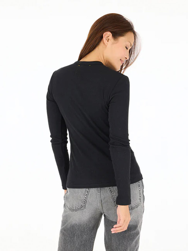 Ribbed Long Sleeve Top in Black