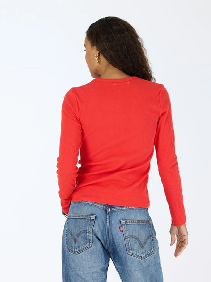 Ribbed Long Sleeve Top in Red