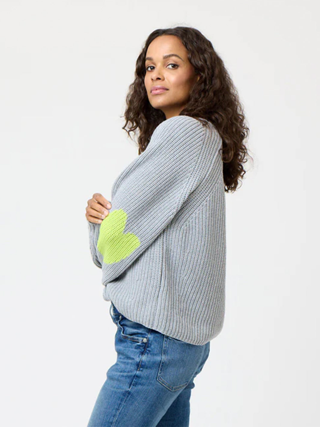 Ricki Imperfect Heart Elbow Sweater in Dark Heather Gray