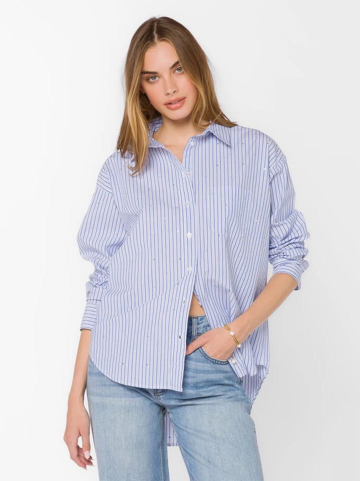Ricky Shirt in Baseball Blue Stripe/Rhinestones