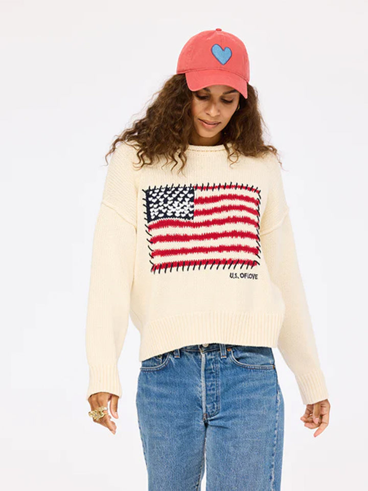 Roll Neck U.S. Love Sweater in Ecru