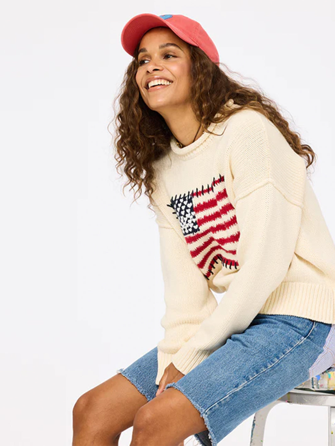 Roll Neck U.S. Love Sweater in Ecru