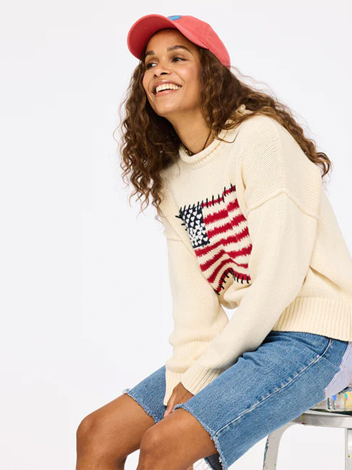 Roll Neck U.S. Love Sweater in Ecru