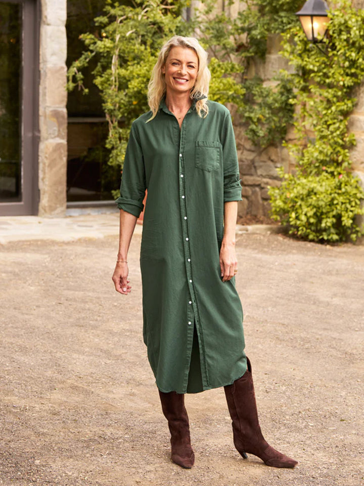 Rory Maxi Shirtdress in Vintage Green