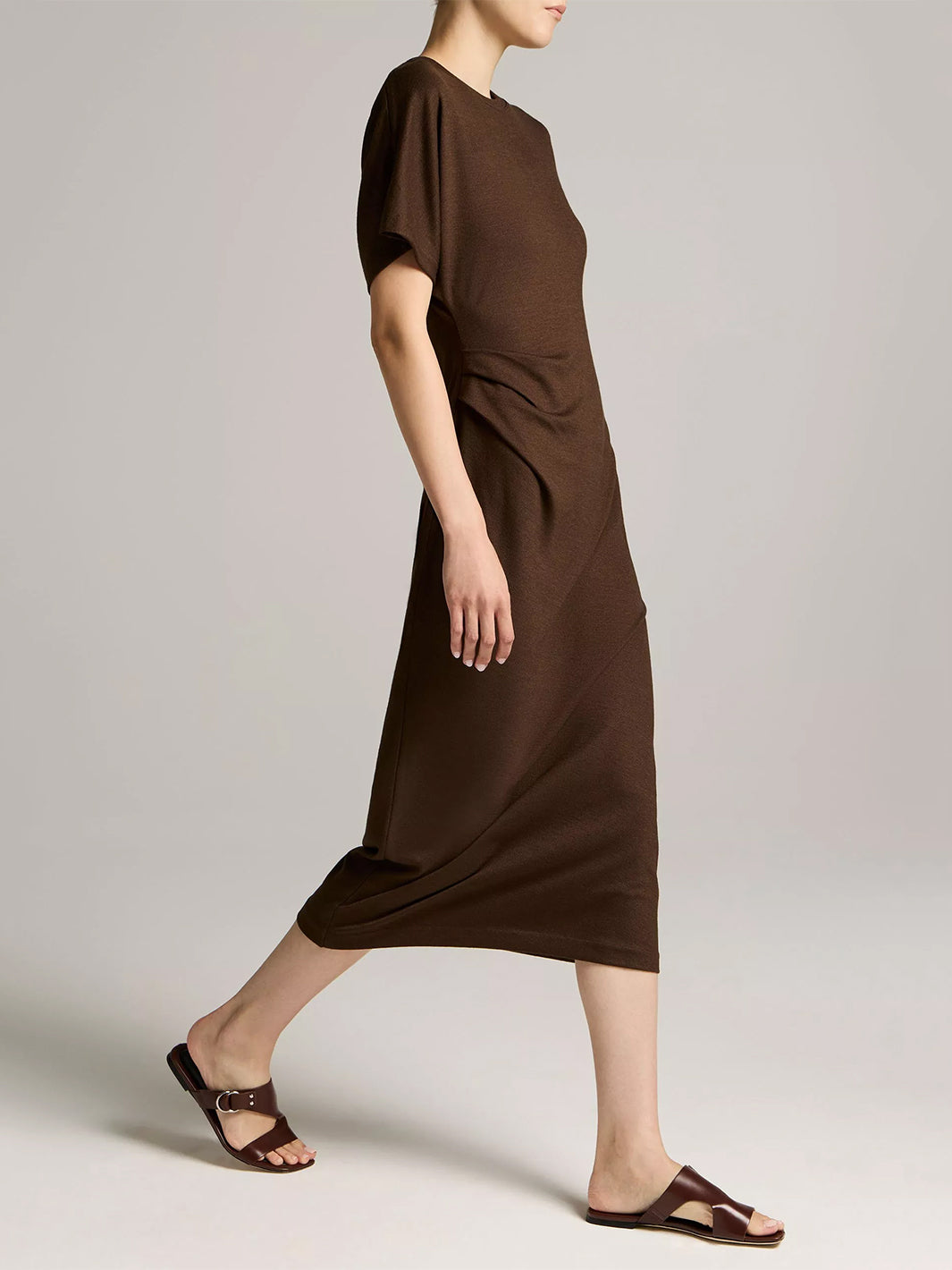 Ruched-Side Knit Short-Sleeve Dress in Willow