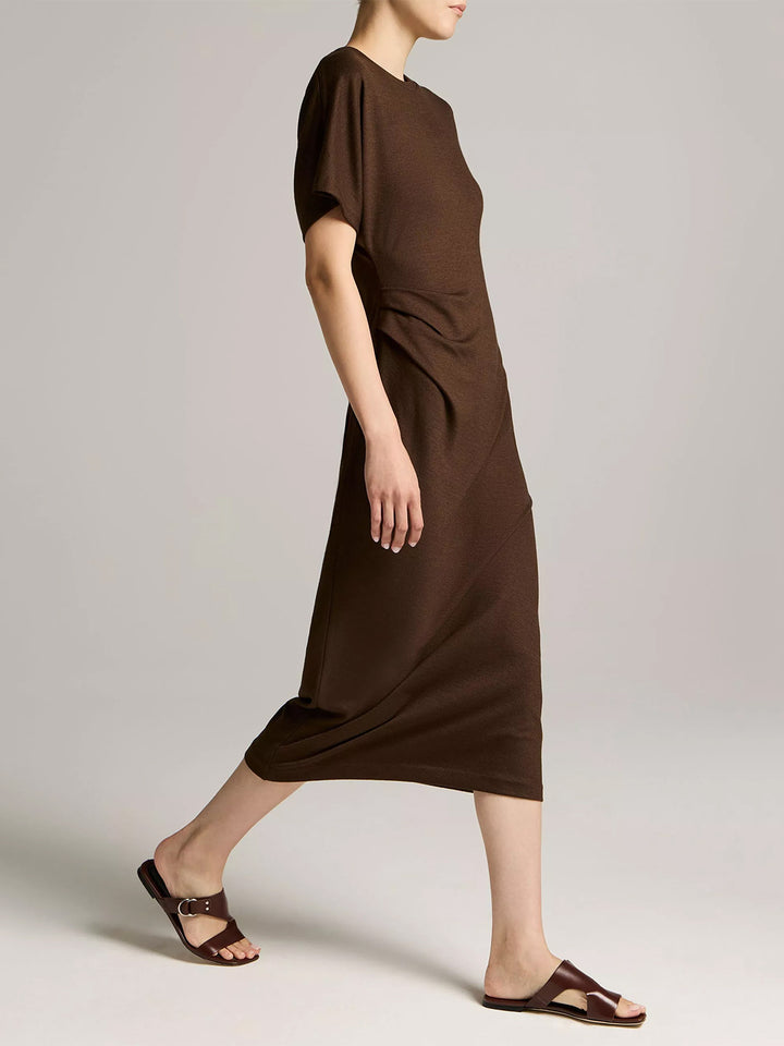 Ruched-Side Knit Short-Sleeve Dress in Willow